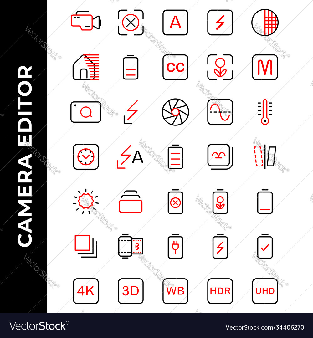 Camera editor icon set include cameraflashphoto