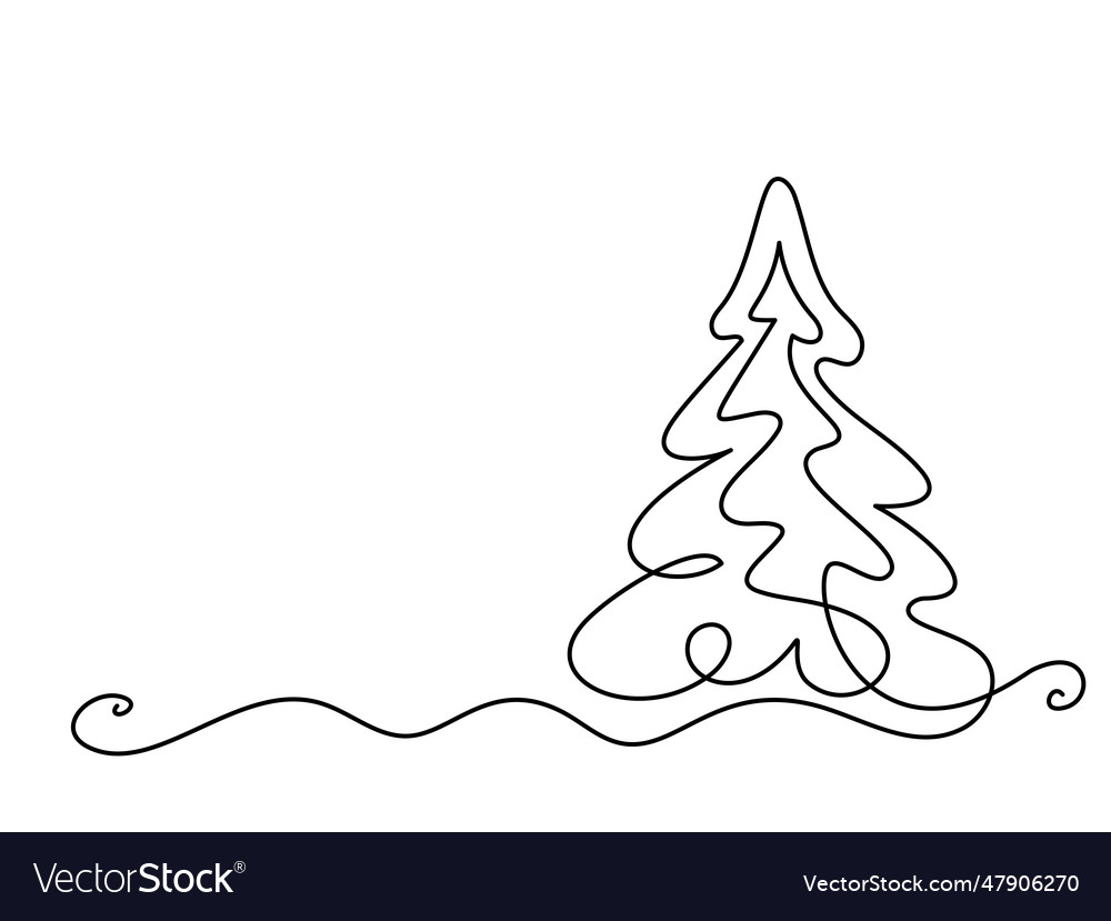 Christmas pine fir tree continuous one line Vector Image