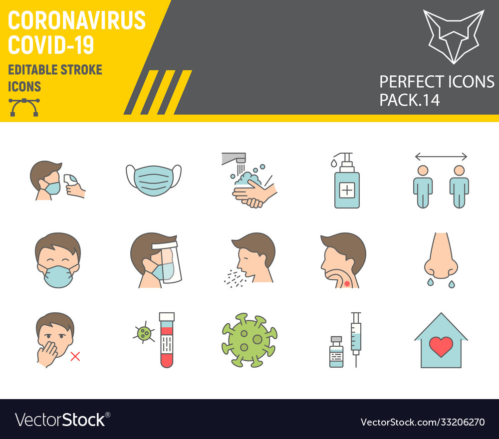 Coronavirus color line icon set prevention Vector Image