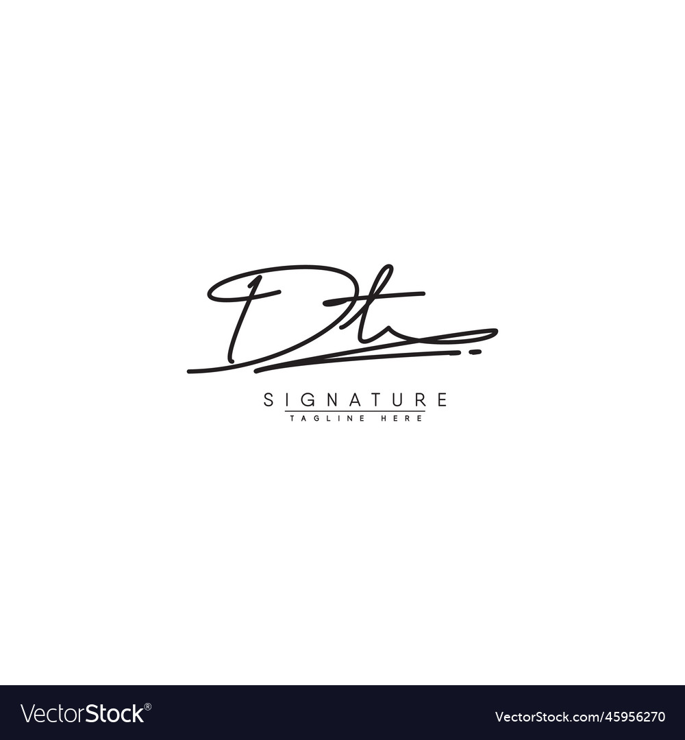 Dt initial logo in signature style vector image Dt initial logo in signature style