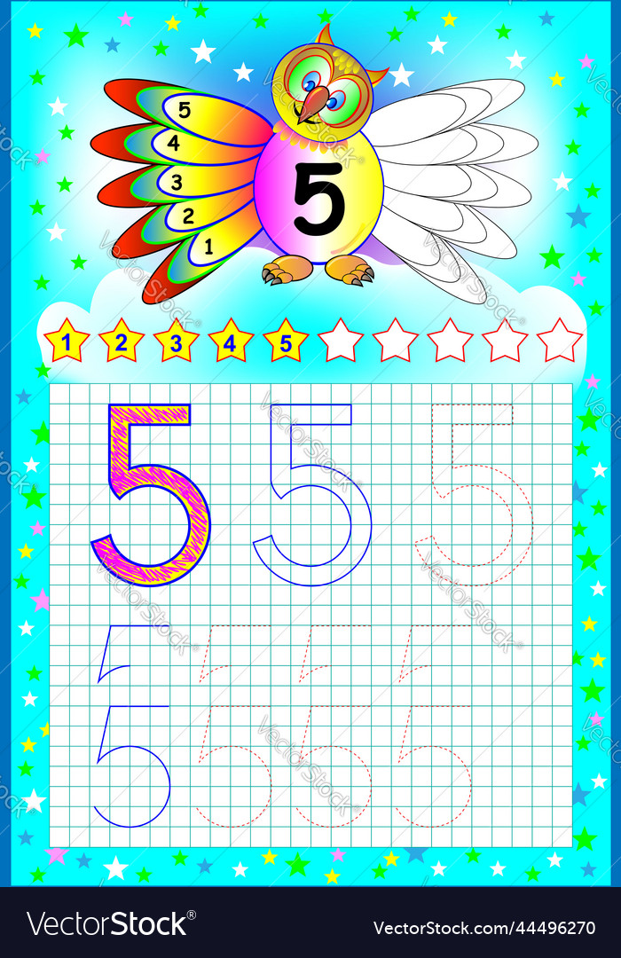 Educational page for children with number 5 Vector Image