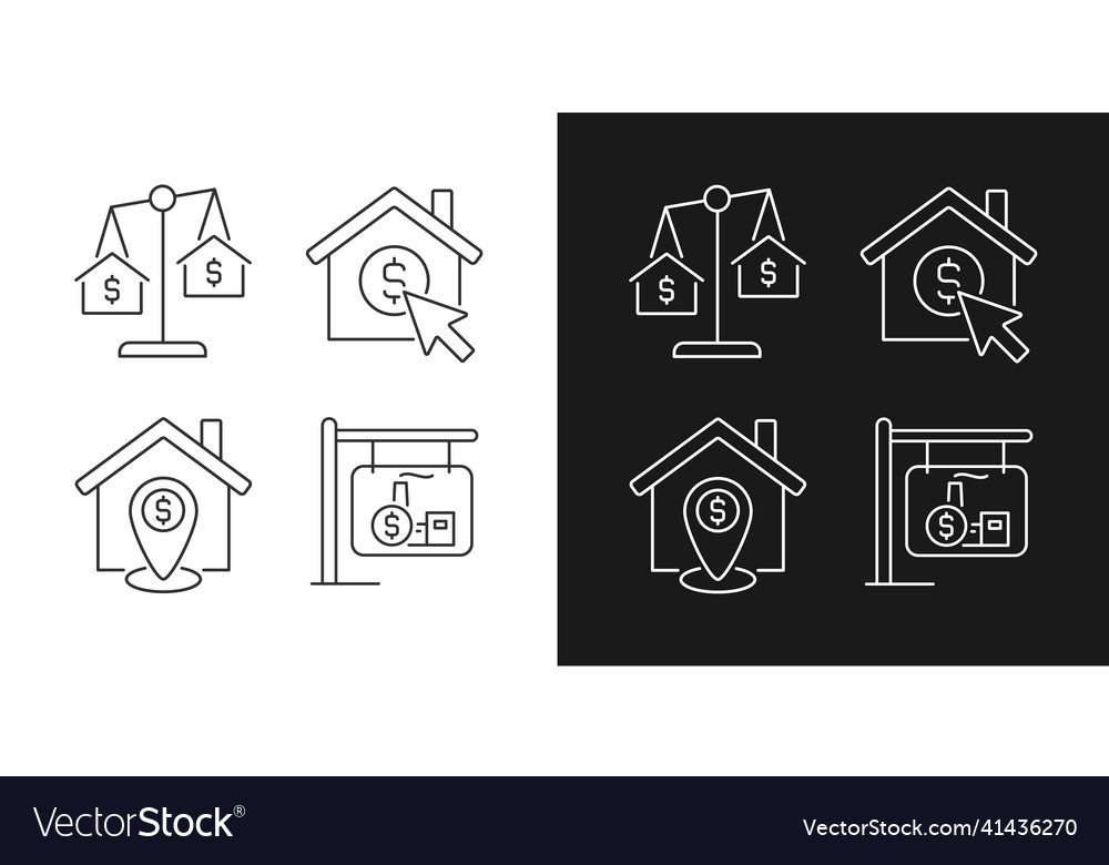 Housing searching linear icons set for dark light