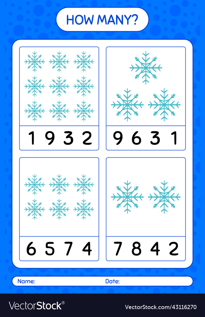 How many counting game with snowman worksheet Vector Image How many counting game with snowman worksheet