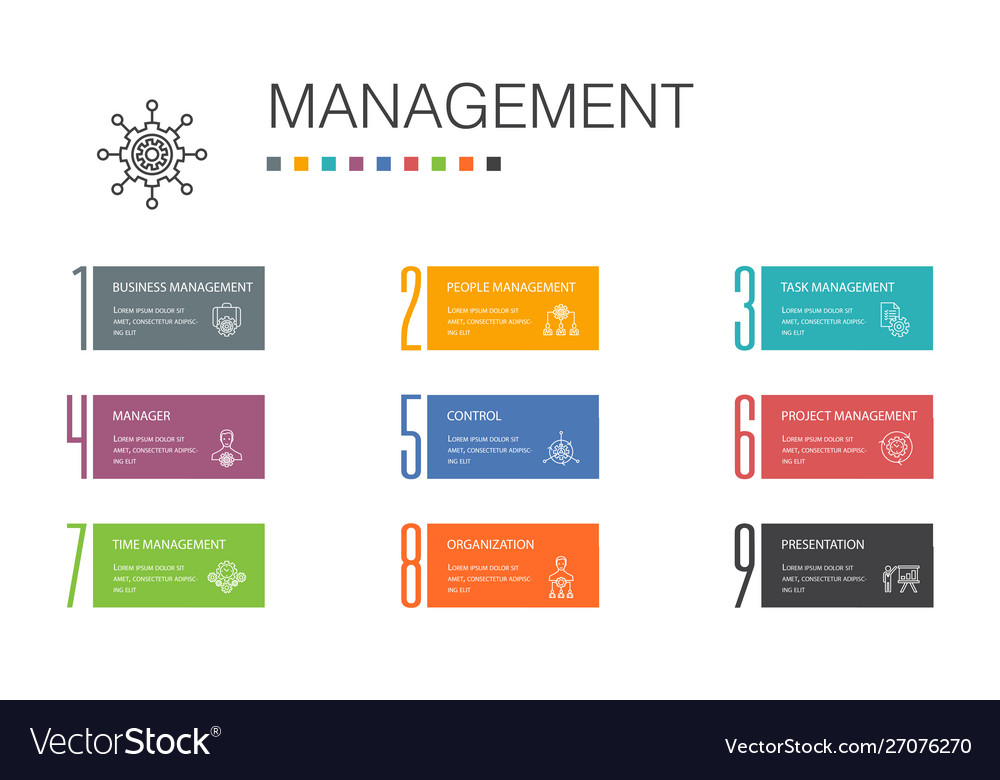 Management infographic 10 option line concept
