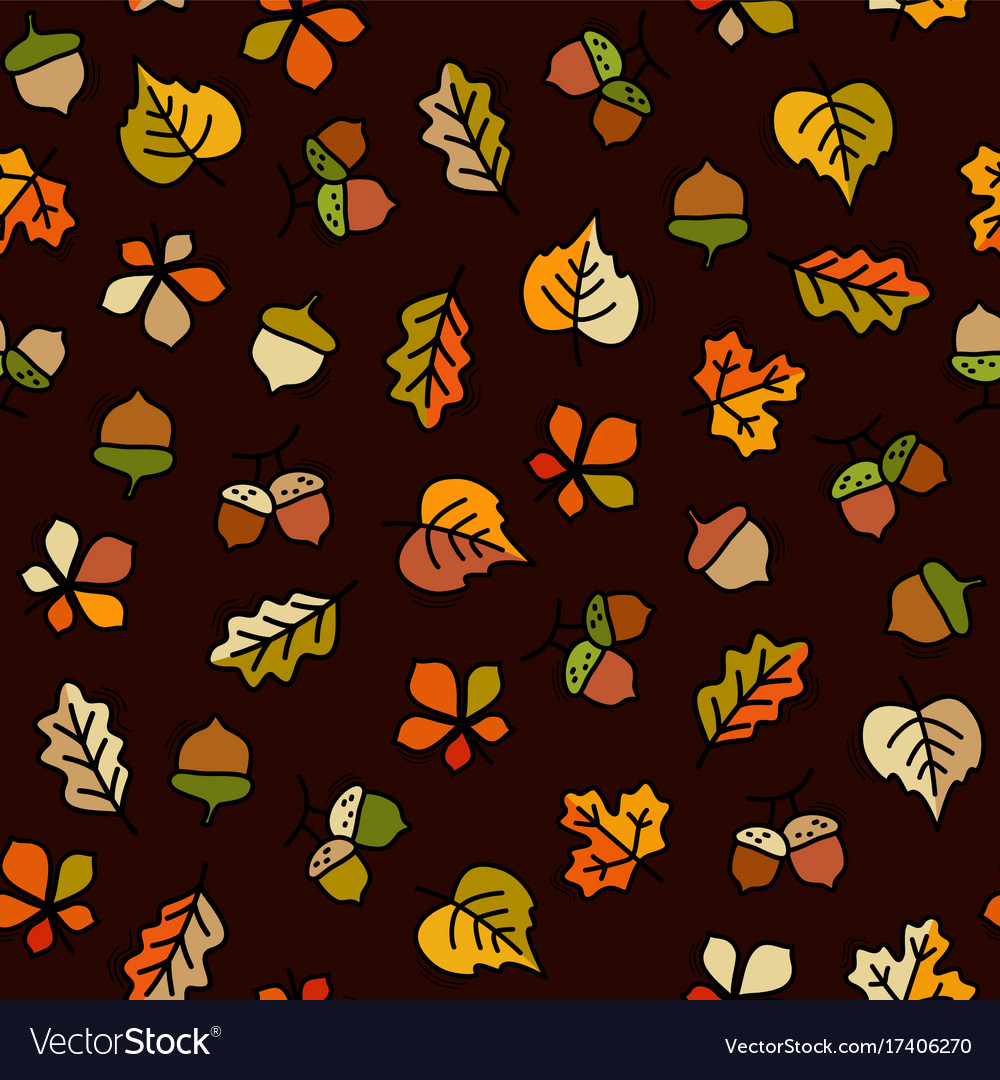 Seamless pattern with leaves and acorn