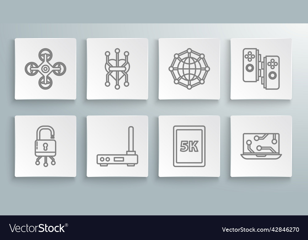 Set line lock on digital circuit board processor vector image Set line lock on digital circuit board processor