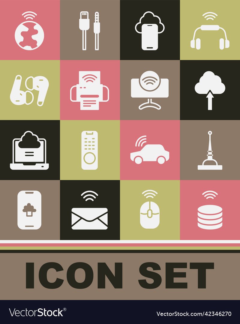Set smart data server antenna cloud upload vector image Set smart data server antenna cloud upload