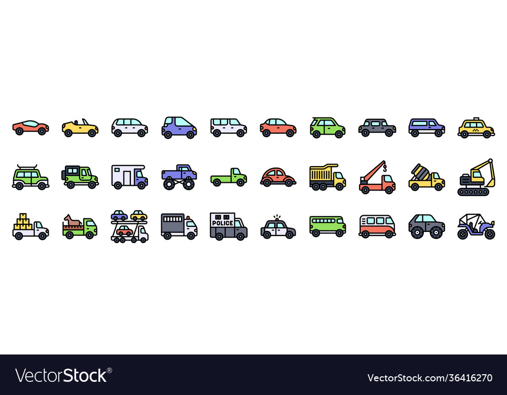 Transportation related icon set filled style