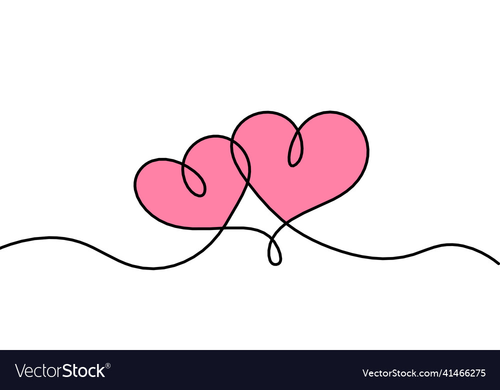 Abstract color hearts as continuous line drawing
