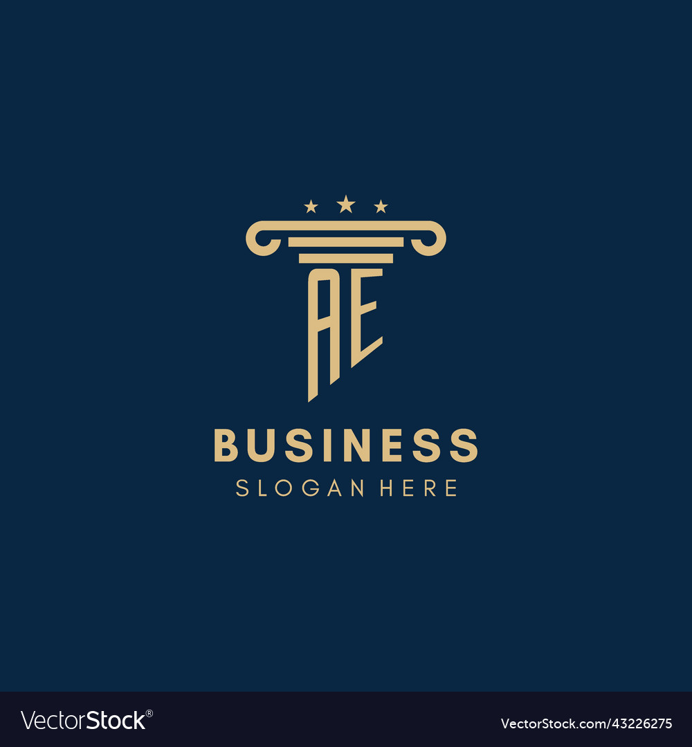 Ae monogram initial logo with pillar and stars Vector Image