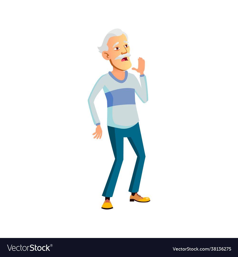 Asia old man calling wife from street cartoon Vector Image