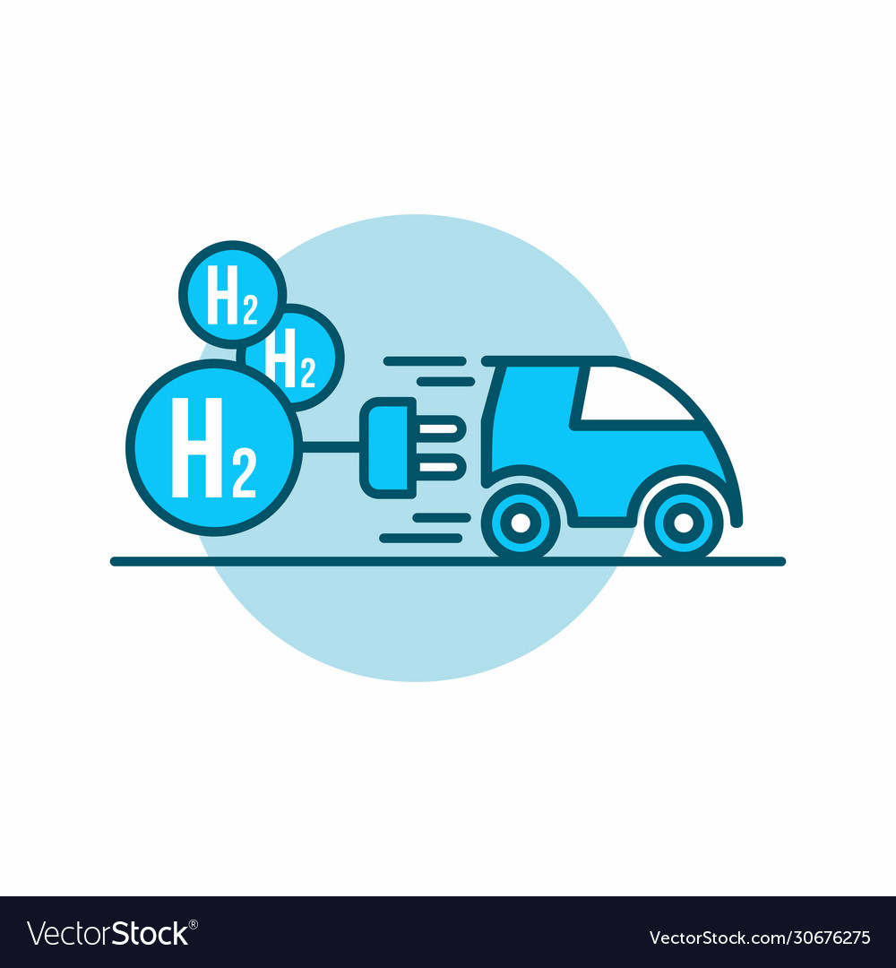 Blue icon small car on hydrogen