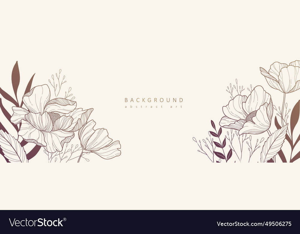 Botanical line background with flowers and leaves