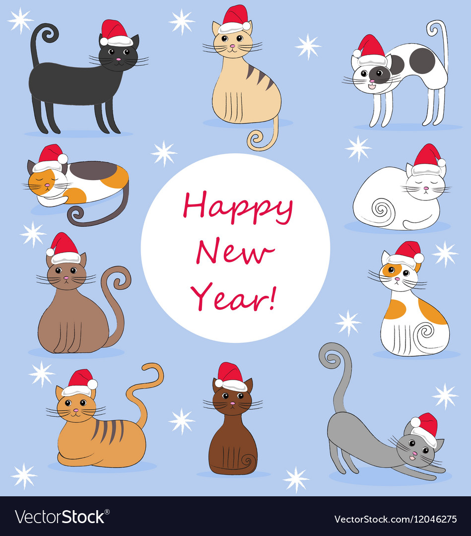 Cats in new year caps Royalty Free Vector Image