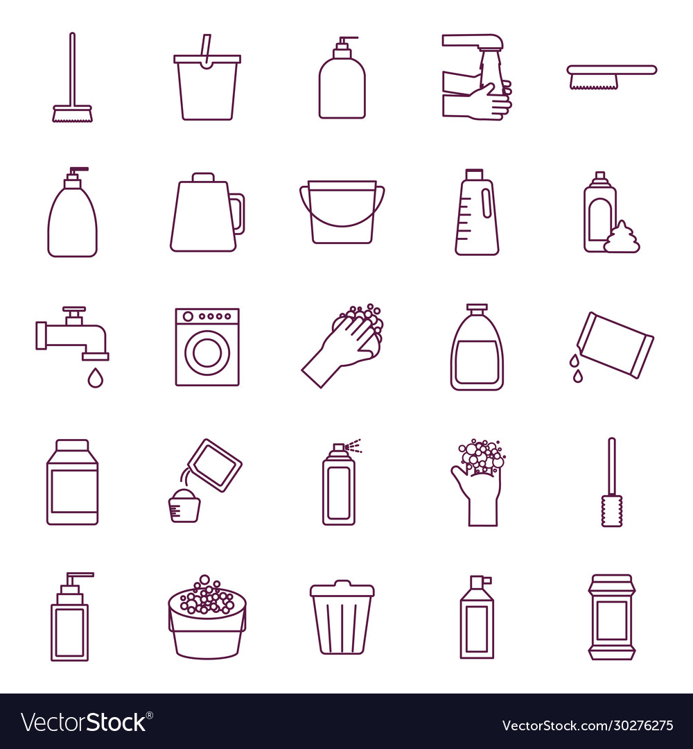 Cleaning service items line style icon set