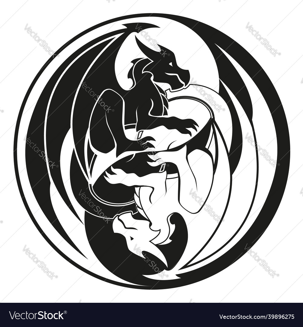 Drachen in Yin und Yang Kreis - Drachensymbol