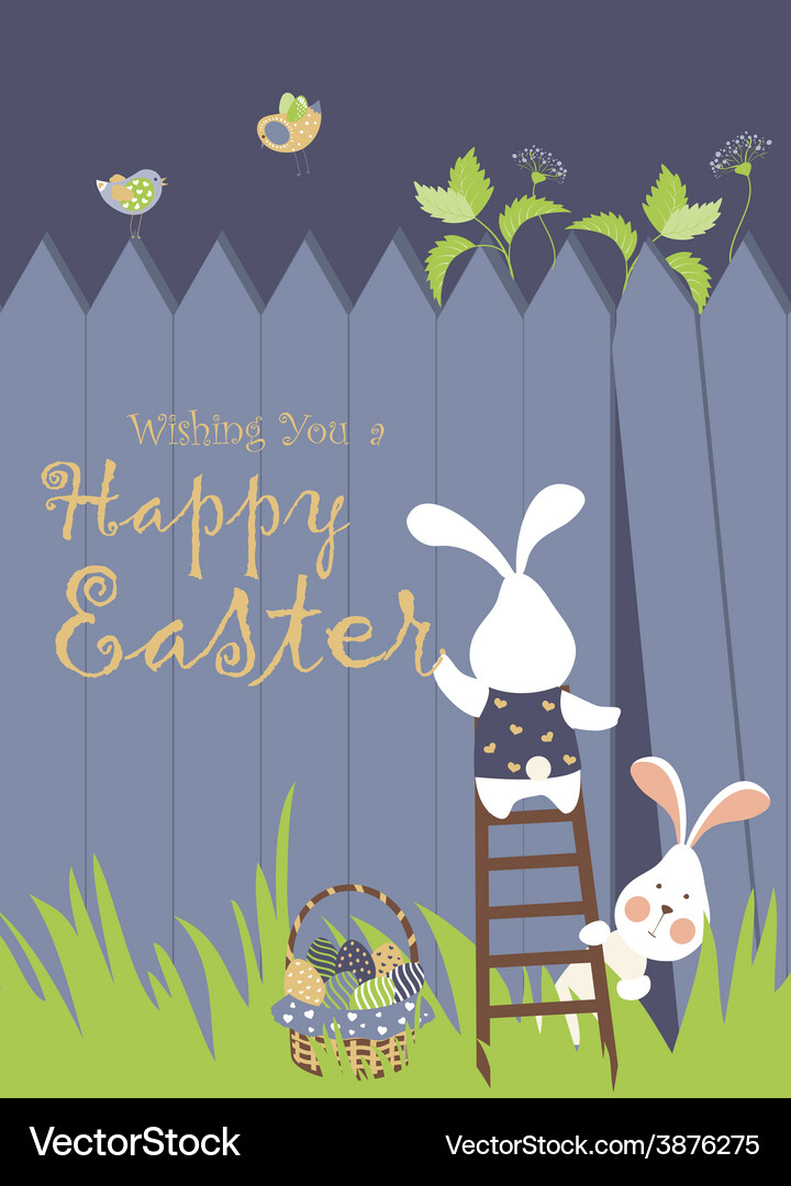 Easter bunnies and easter eggs Royalty Free Vector Image