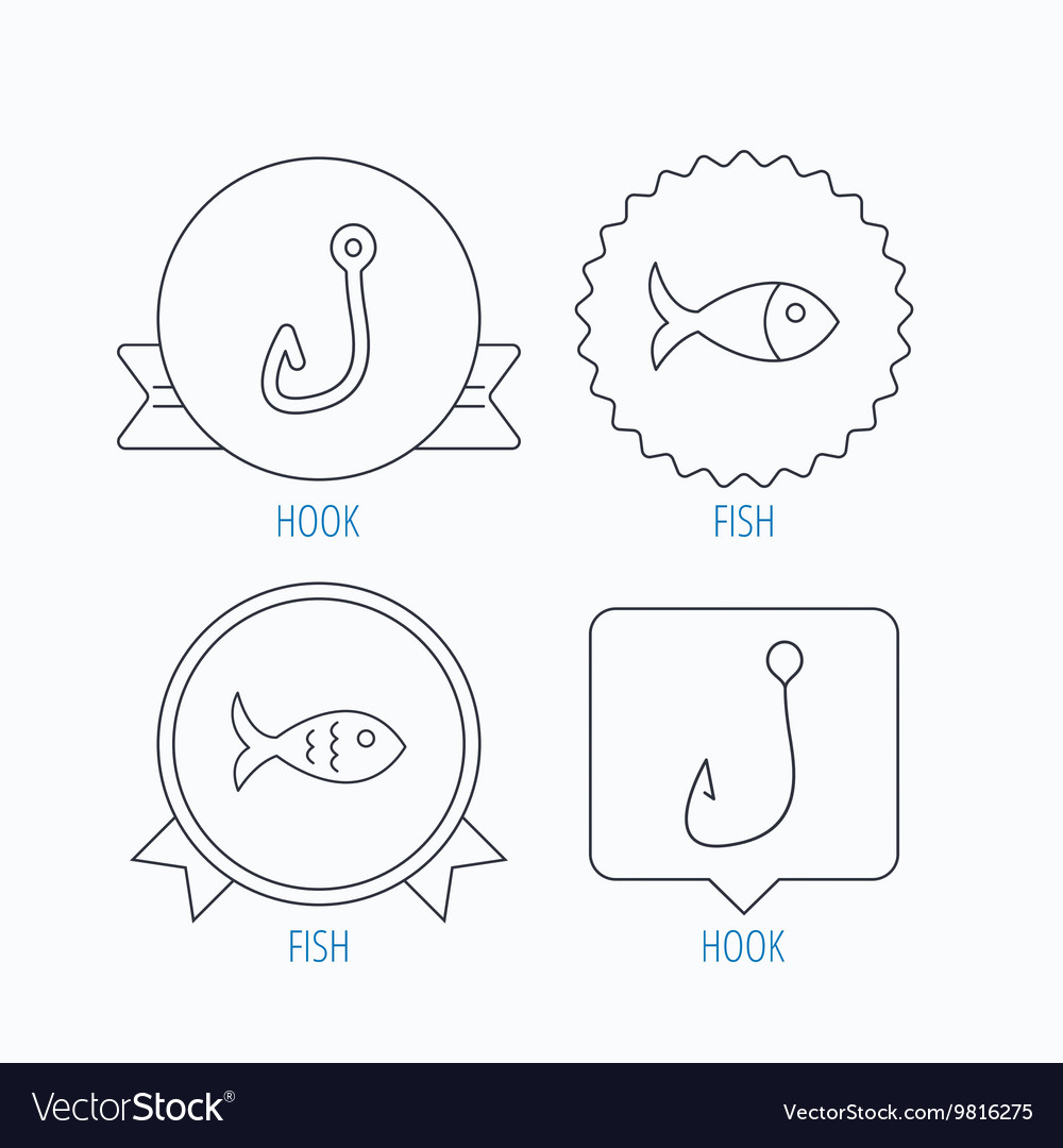 Fishing hook and fish icons