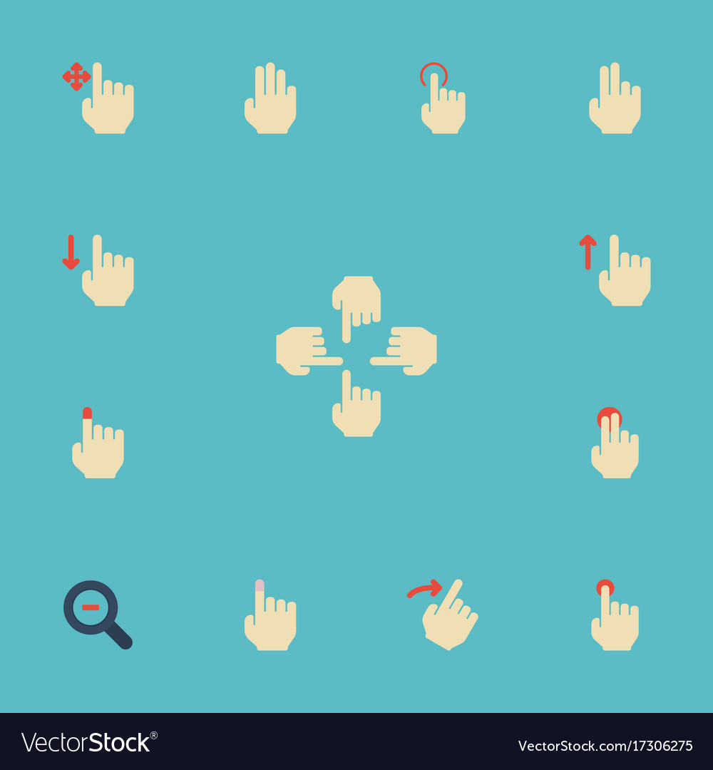 Flat icons finger hold down and other Royalty Free Vector