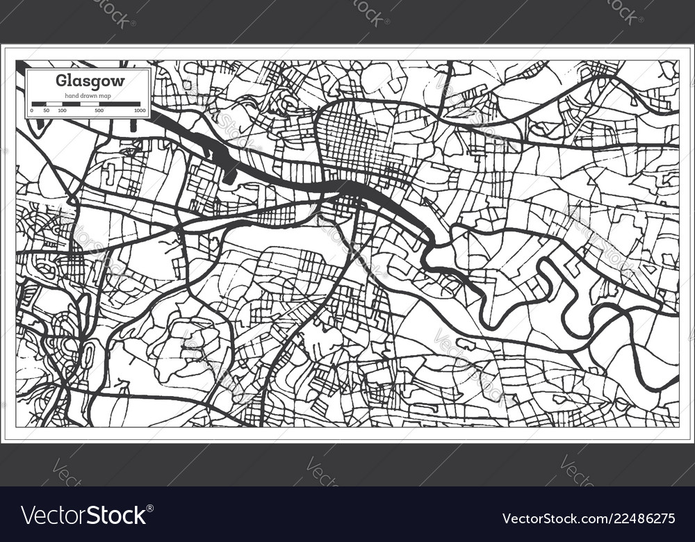 Glasgow Scotland City Map In Retro Style Outline Vector Image