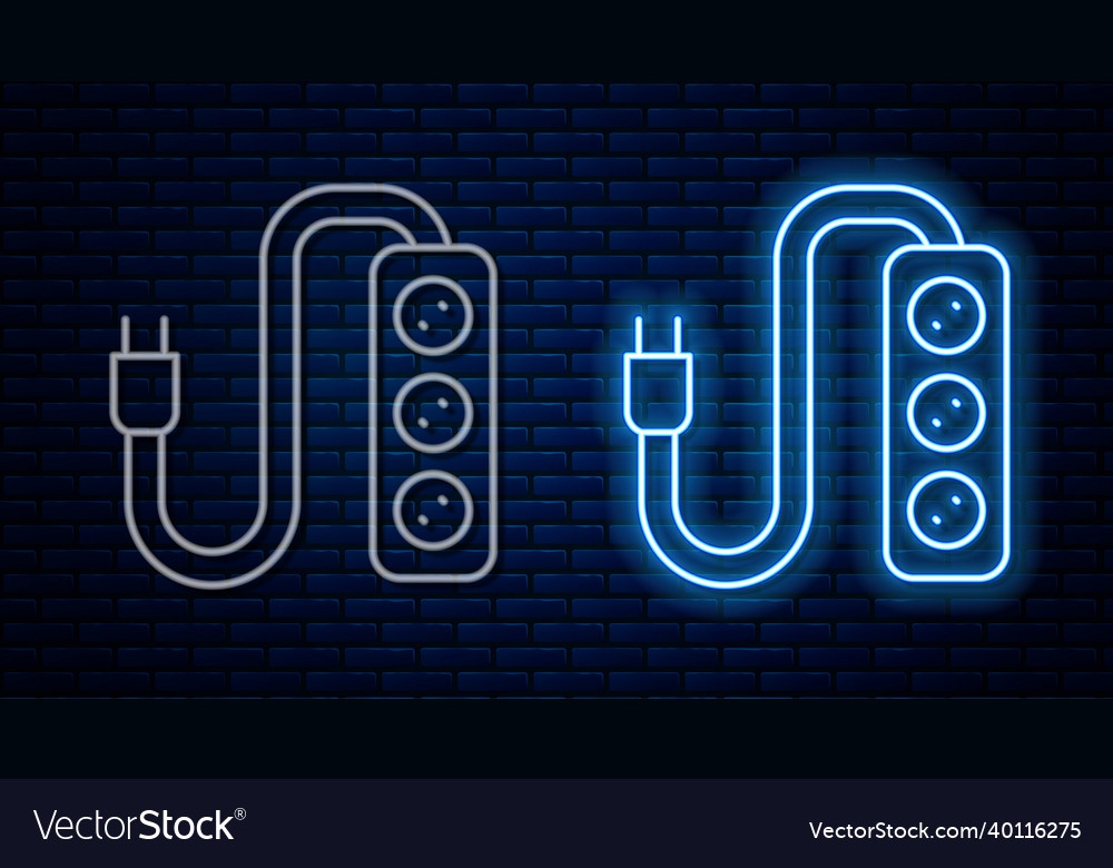 Glowing neon line electric extension cord icon