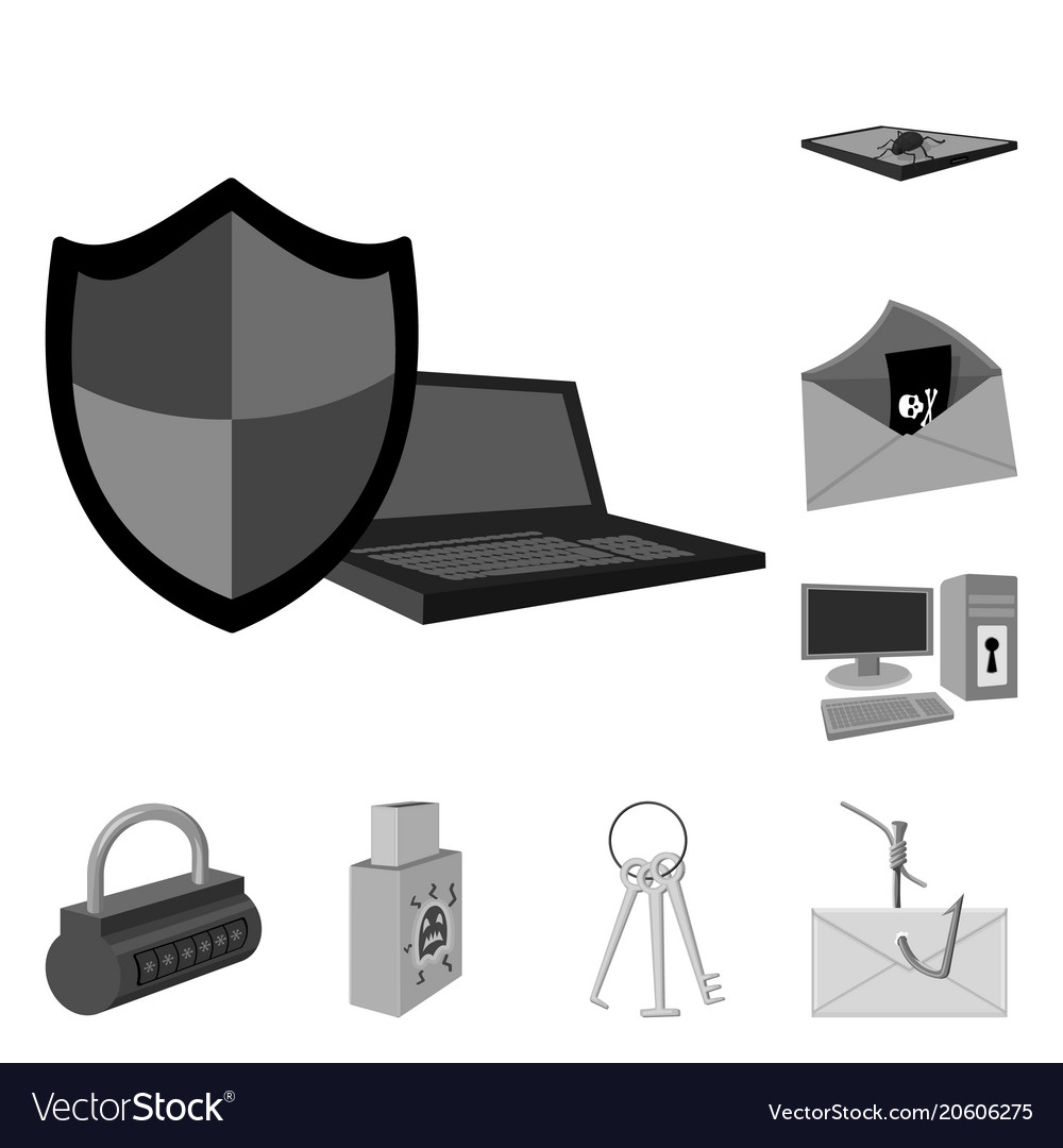 Hacker and hacking monochrome icons in set