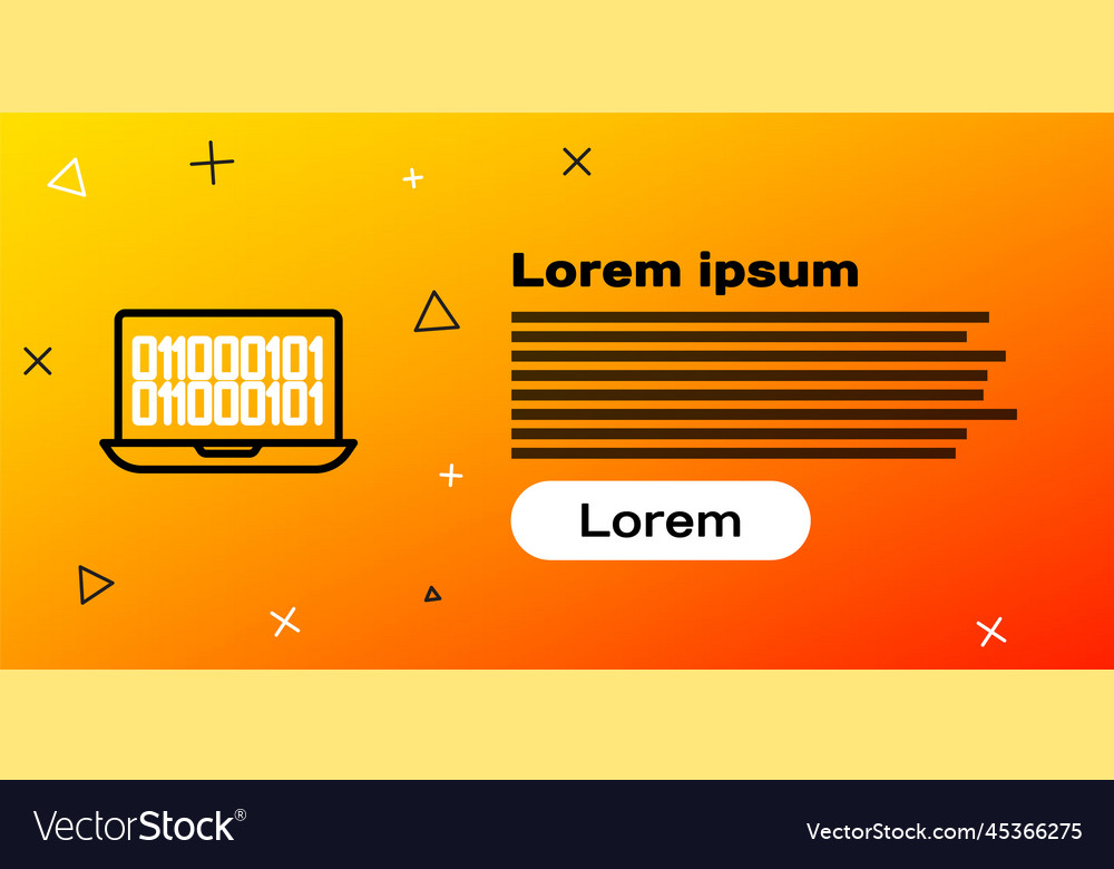 Line binary code icon isolated on yellow