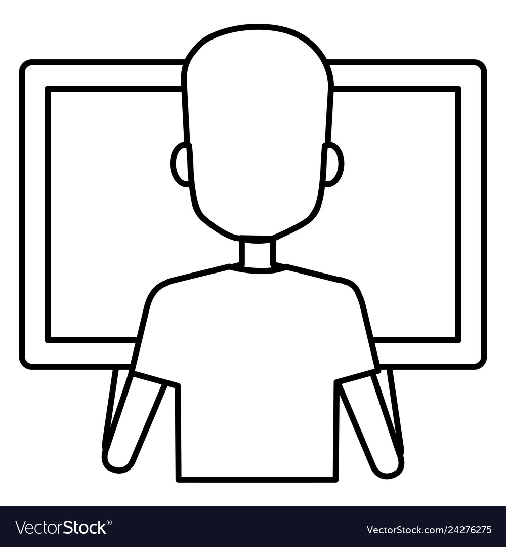 Man using computer desktop vector image Man using computer desktop