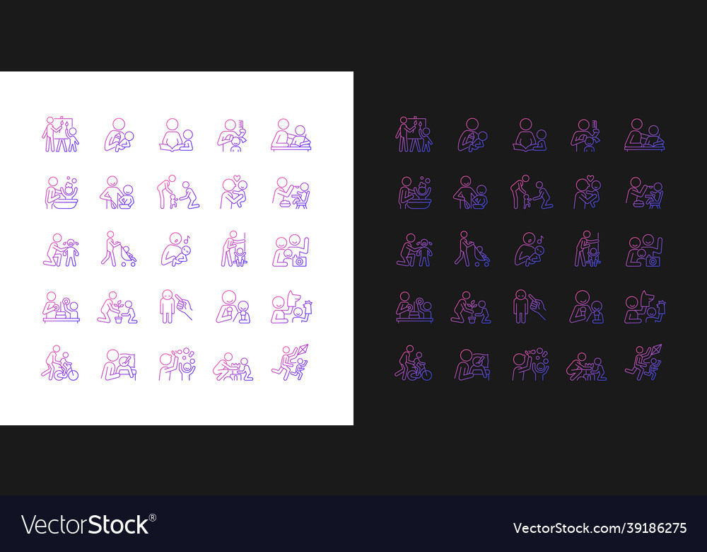 Parent and child interaction gradient icons set vector image Parent and child interaction gradient icons set
