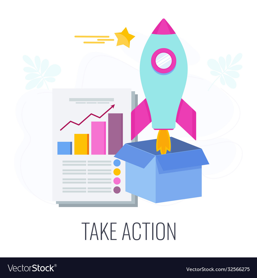 Report with chart rocket flies out box vector image Report with chart rocket flies out box