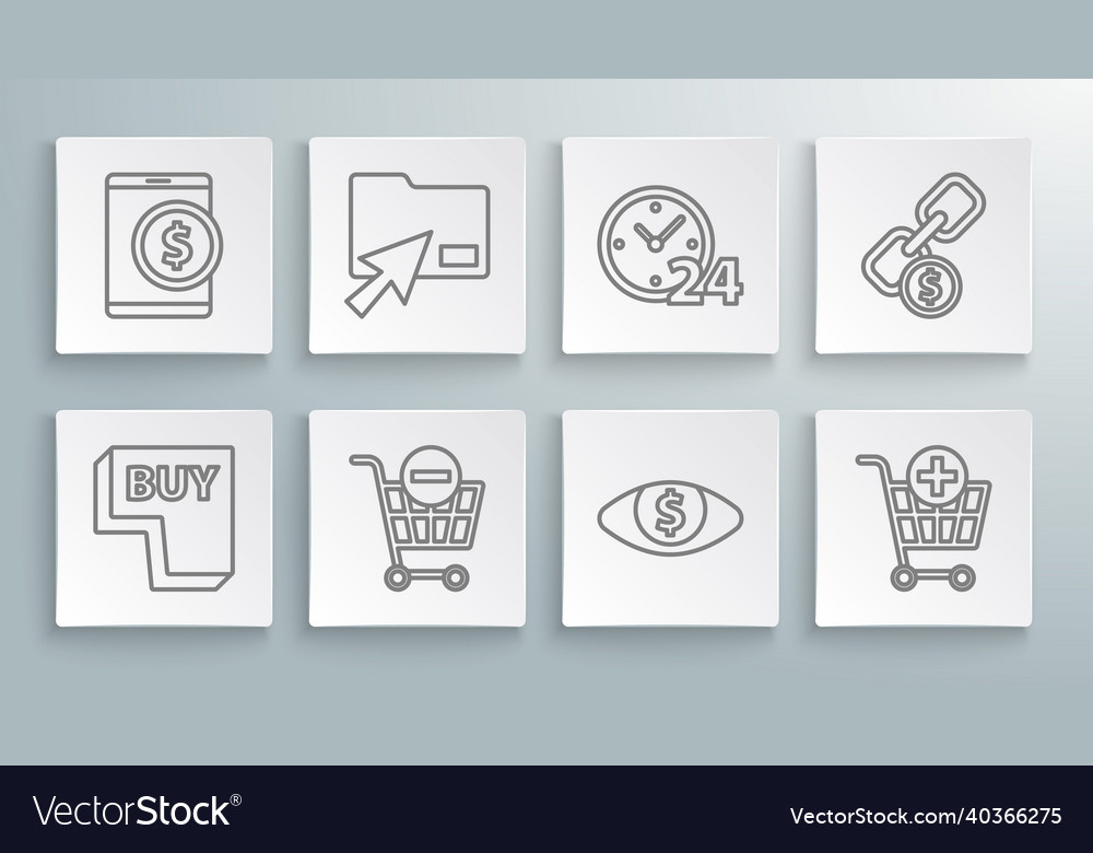Stellen Sie Zeile kaufen Schaltfläche Cursor klicken Dokumentordner vector image Stellen Sie Zeile kaufen Schaltfläche Cursor klicken Dokumentordner