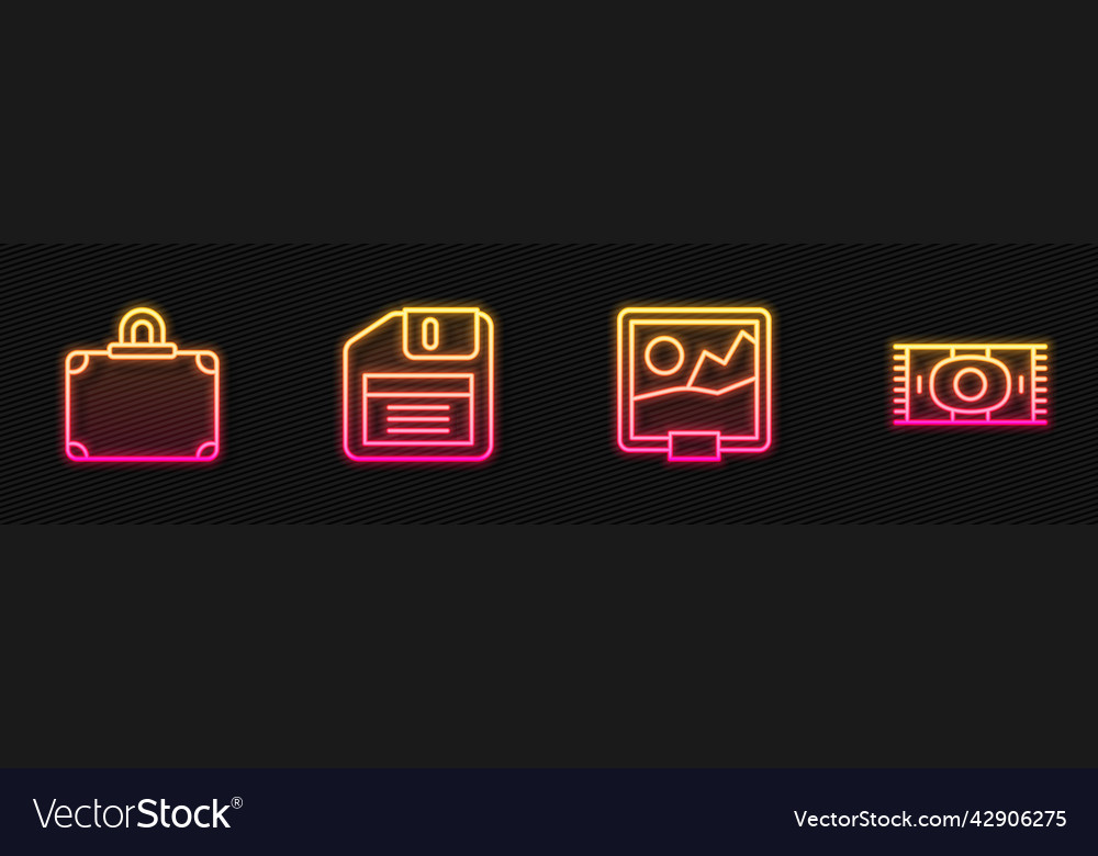 Set line picture suitcase floppy disk Vector Image Set line picture suitcase floppy disk