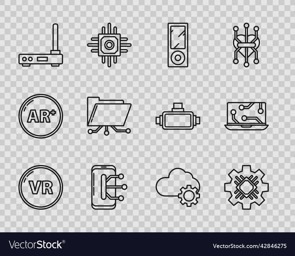 Set line virtual reality processor music player vector image Set line virtual reality processor music player