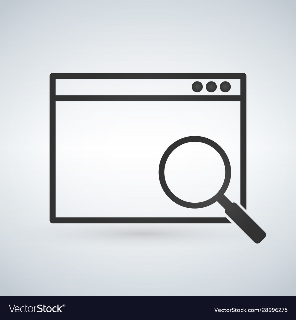 Simple browser window with magnifying glass vector image Simple browser window with magnifying glass