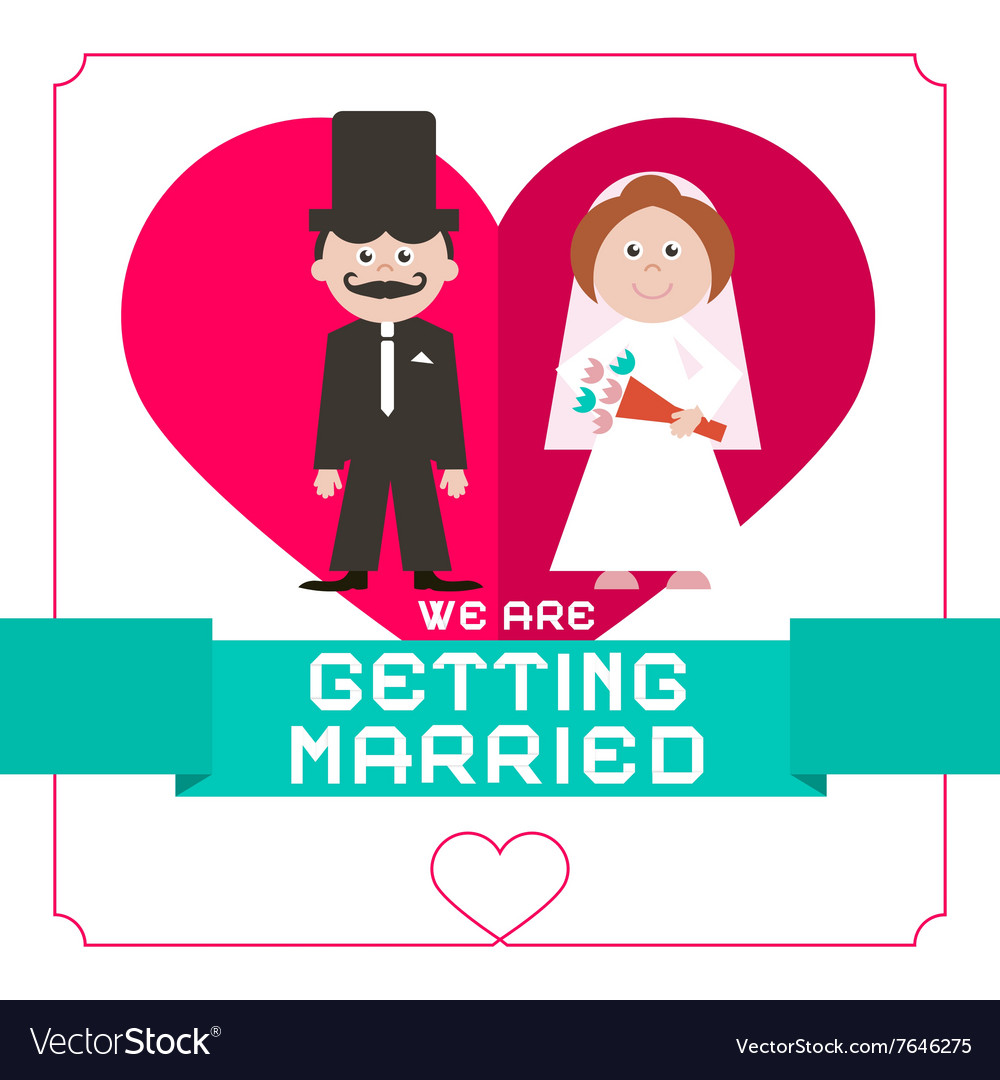 We are getting married flat design card on white