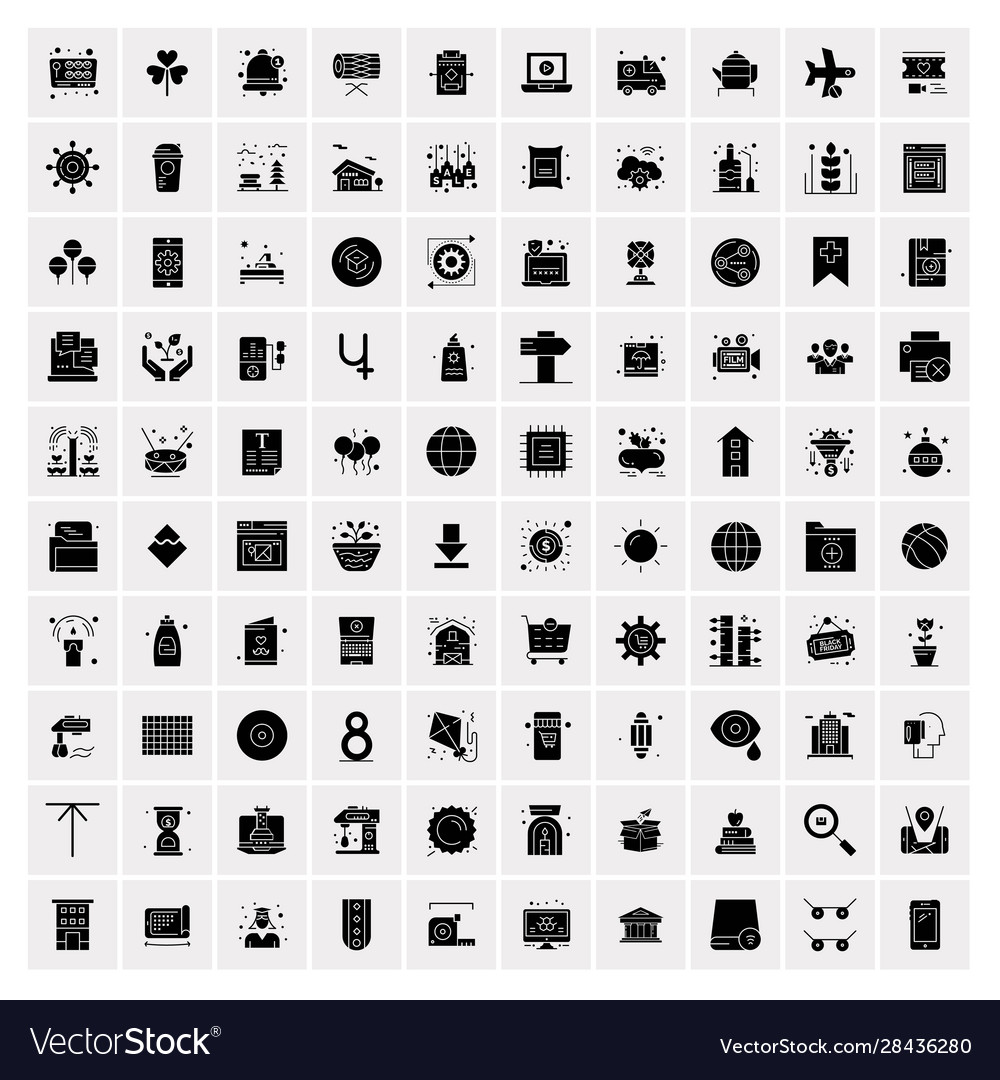 100 solid business icons for web and print vector image 100 solid business icons for web and print
