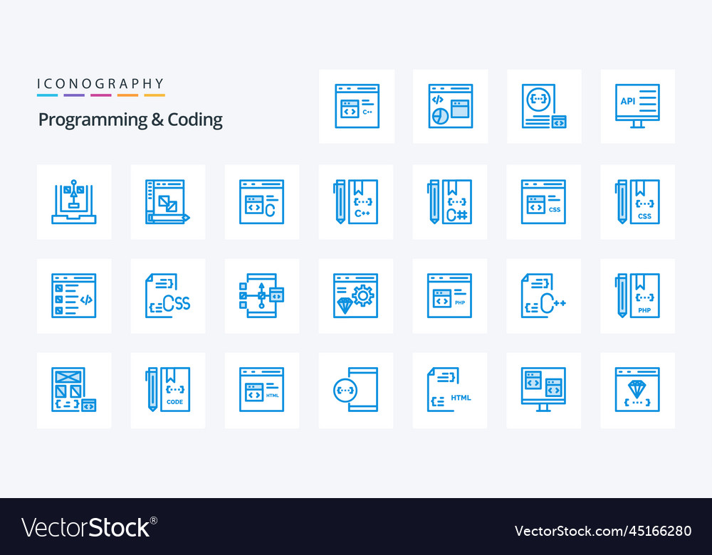 25 programming and coding blue icon pack