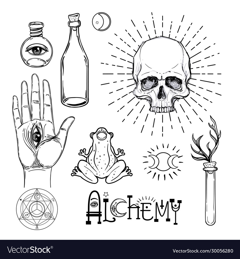 Alchemy symbol icon set spirituality occultism Vector Image