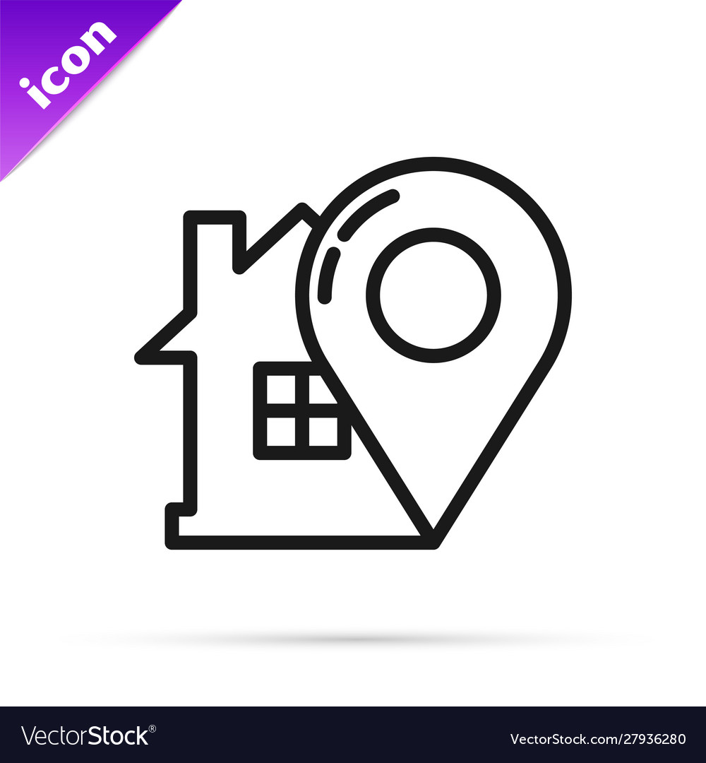 Black line map pointer with house icon isolated vector image Black line map pointer with house icon isolated