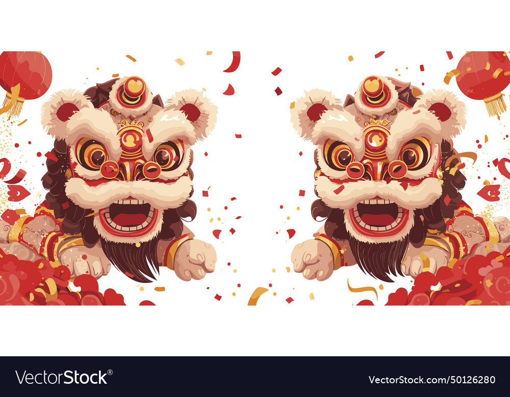 Chinese lions dancing celebration show white Vector Image