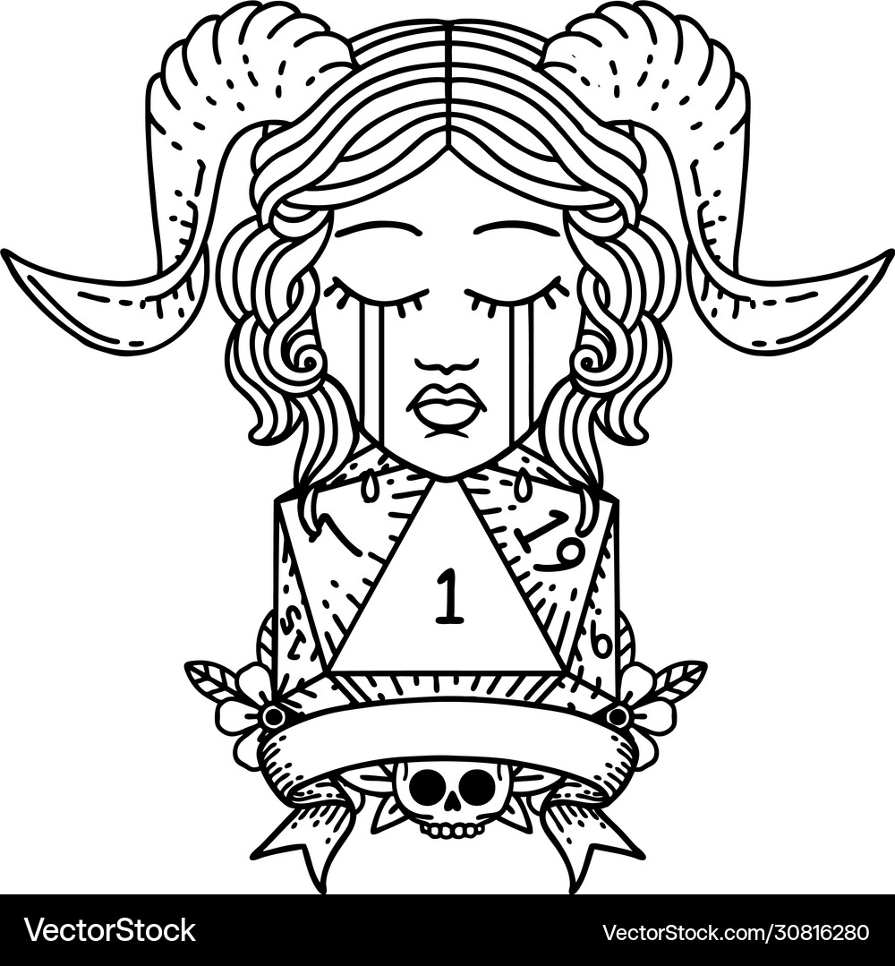 Crying Tiefling Face With Natural 1 D20 Dice Vector Image