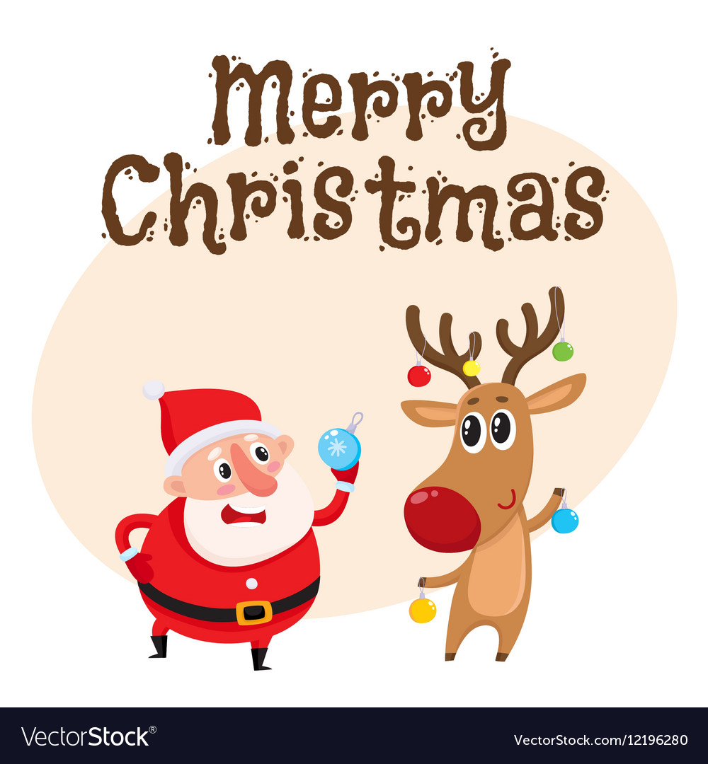 Funny santa claus and reindeer in red scarf Vector Image