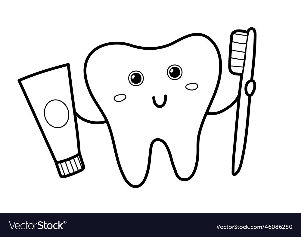 Happy tooth holding a toothpaste and a toothbrush Vector Image