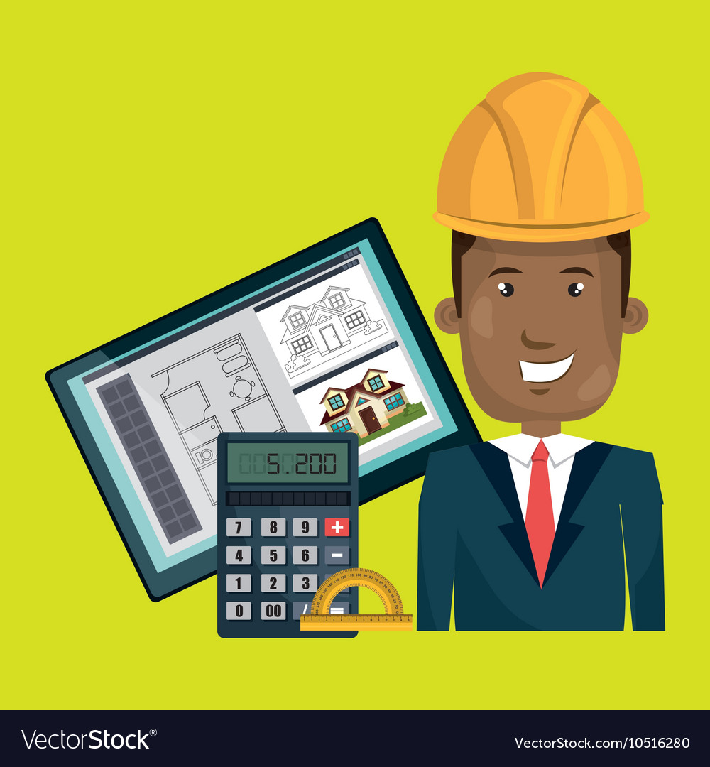 Man architect protractor calculator