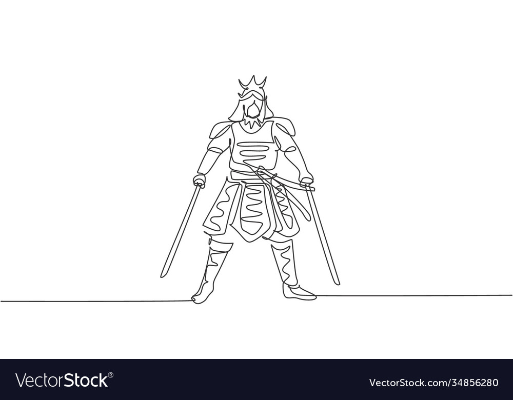 One single line drawing young japanese samurai Vector Image