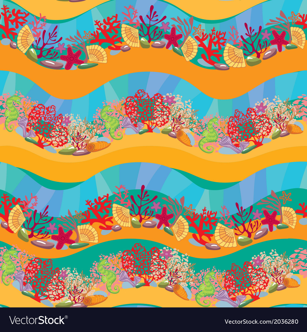 Seamless pattern with coral reef and marine life