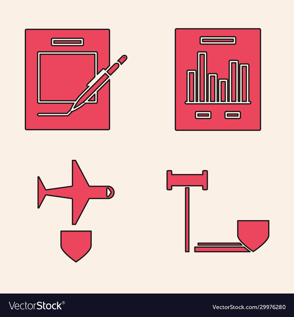 Set judge gavel with shield blank notebook vector image Set judge gavel with shield blank notebook