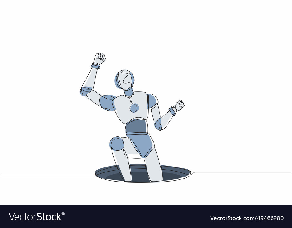 Single continuous line drawing robot fell vector image Single continuous line drawing robot fell