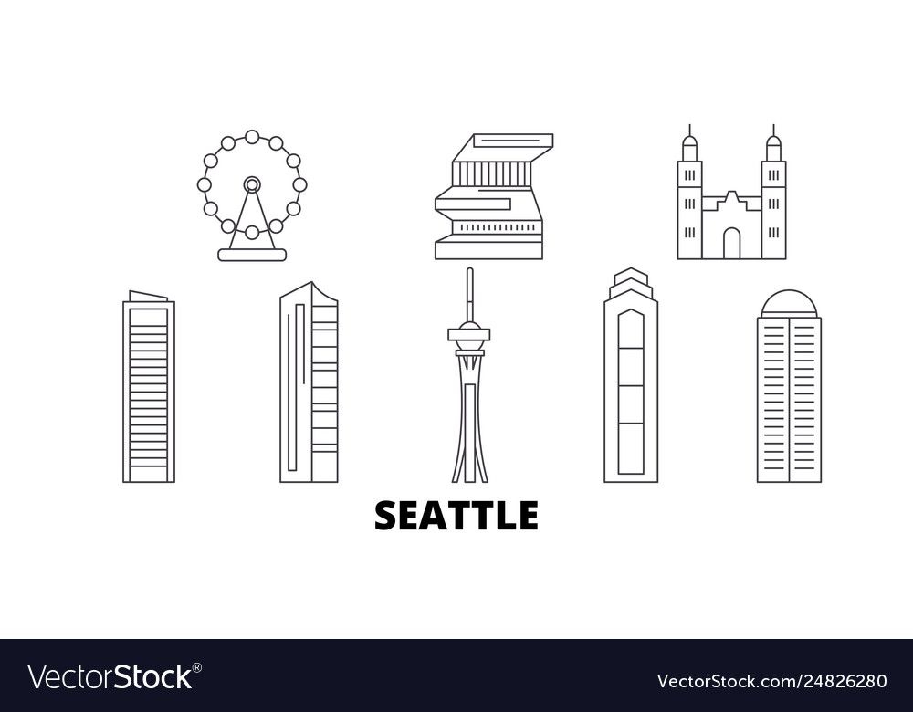 United states seattle line travel skyline set