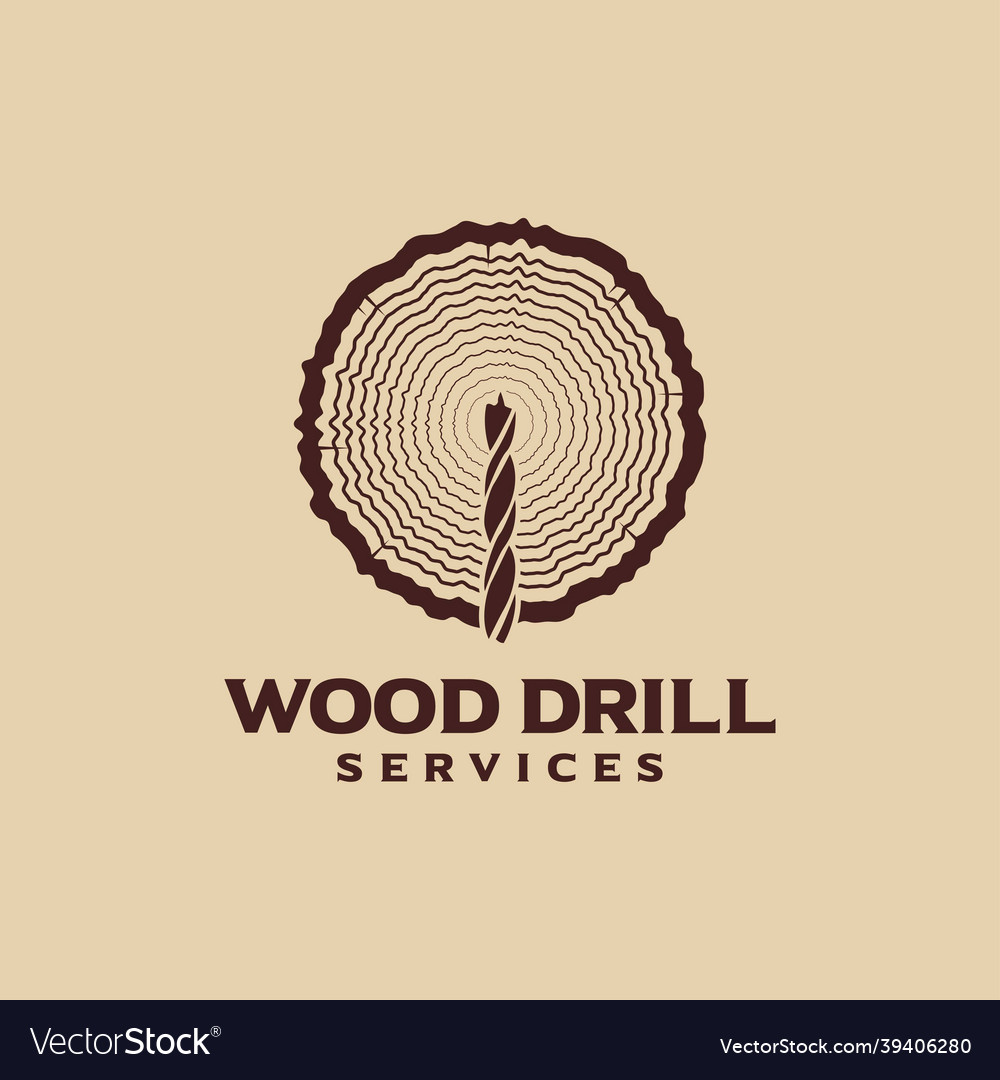 Wood drill logo symbol of industrial carpentry